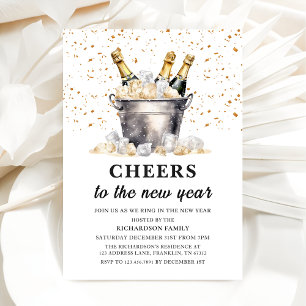 Champagne Budget Cheers to the New Year Party Invitation