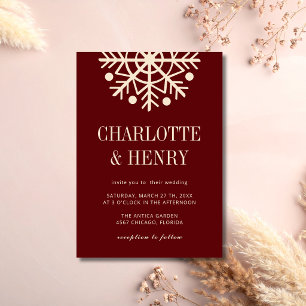 Champagne & Burgundy Simple Snowflake Wedding Invitation