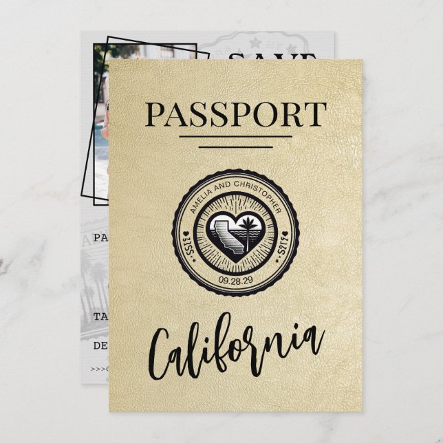 Champagne California Passport Save The Date (Front/Back)