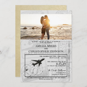 Champagne California Passport Wedding Invitation
