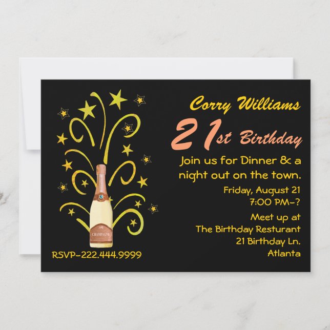 Champagne Celebration 21st Birthday Invitation (Front)