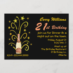 Champagne Celebration 21st Birthday Invitation