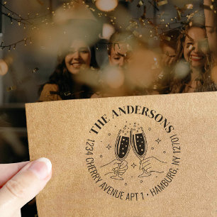 Champagne Celebration Invitation Return Address Rubber Stamp