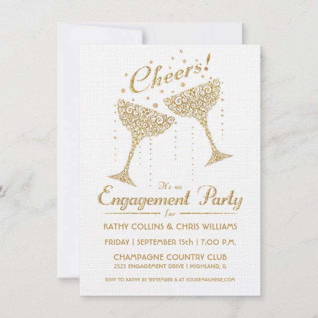 Champagne Cheer Engagement Invitation II (Front)