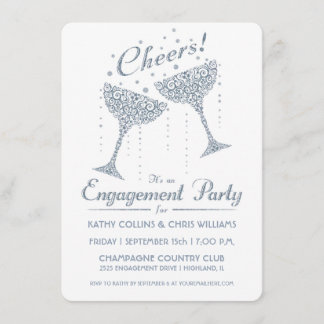 Champagne Cheer Engagement Invitation Silver