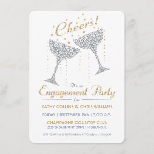 Champagne Cheer Engagement Invitation Silver Gold