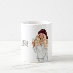 Champagne Cheers Burgundy Christmas Blonde Female Coffee Mug