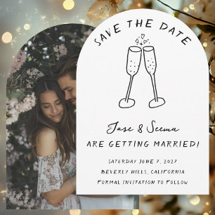 Champagne Cheers Hand Drawn CUSTOM PHOTO Arched Save The Date