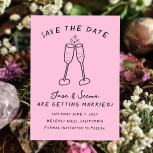 Champagne Cheers Hand Drawn Cute Custom Save The Date