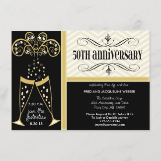 Champagne & Chevron 50th Anniversary Invitations