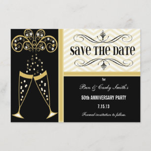 Champagne & Chevron Save the Date Invitation