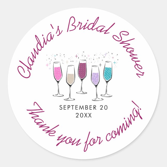 Champagne Chic Stylish Bridal Shower Classic Round Sticker (Front)