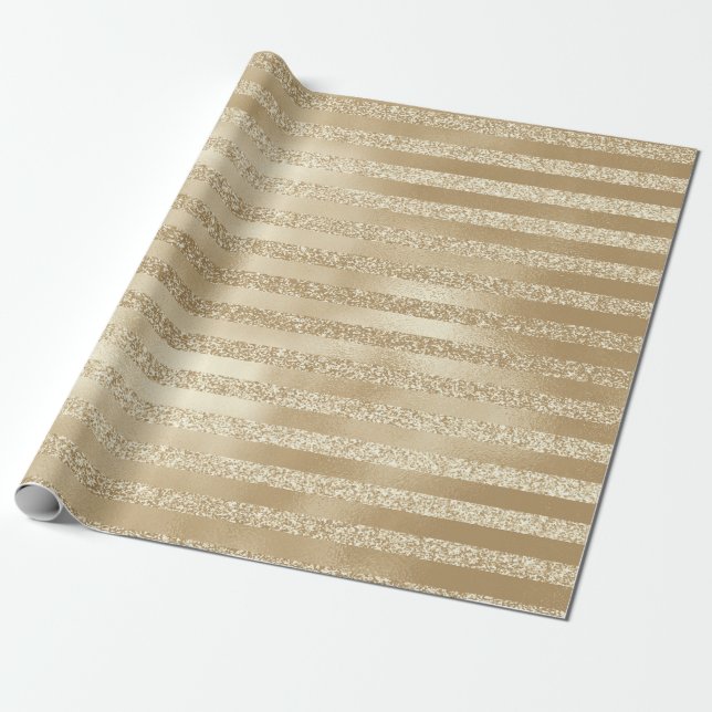 Champagne Christmas: Glittery Gold Stripes Wrapping Paper (Unrolled)