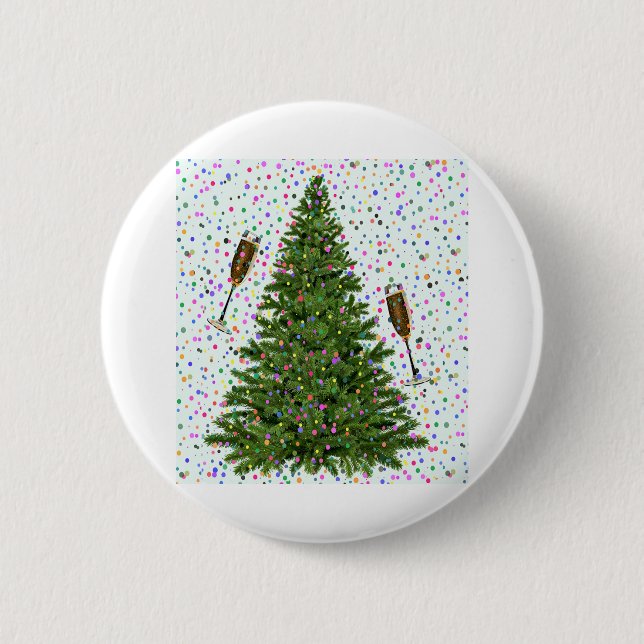 champagne christmas tree 6 cm round badge (Front)