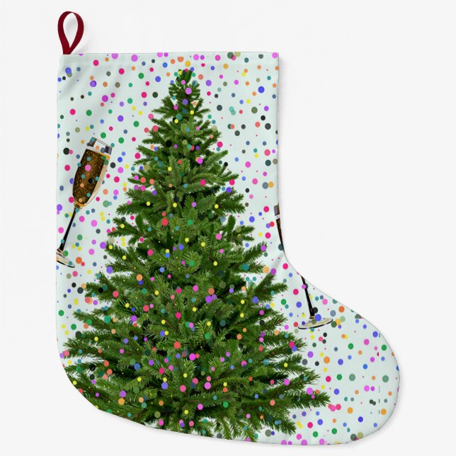 champagne christmas tree large christmas stocking (Front)