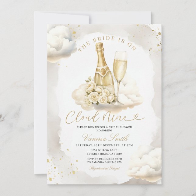 Champagne Cloud Nine Bridal Shower Invitation (Front)
