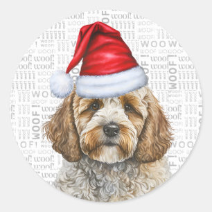 Champagne Cockapoo Dog Christmas Classic Round Sticker