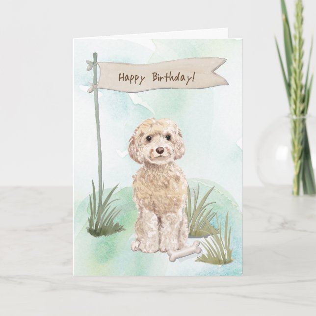 Champagne Cockapoo Dog Under Birthday Sign Card (Front)