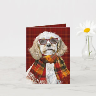 Champagne Cockapoo Dog Wine Plaid Monogrammed Card