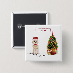 Champagne Cockapoo Funny Christmas Dog with Tree 15 Cm Square Badge