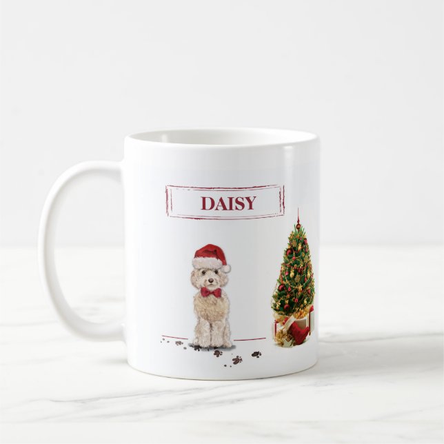 Champagne Cockapoo Funny Christmas Dog with Tree Coffee Mug (Left)