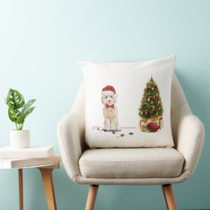 Champagne Cockapoo Funny Christmas Dog with Tree Cushion