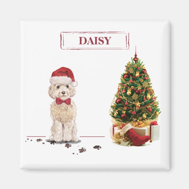 Champagne Cockapoo Funny Christmas Dog with Tree Magnet (Front)