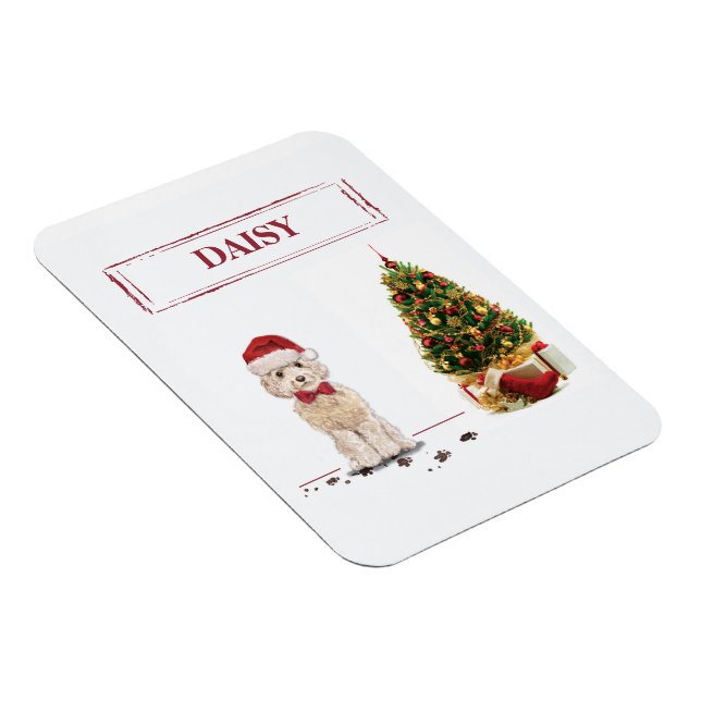 Champagne Cockapoo Funny Christmas Dog with Tree Magnet (Right Side)