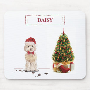 Champagne Cockapoo Funny Christmas Dog with Tree Mouse Pad