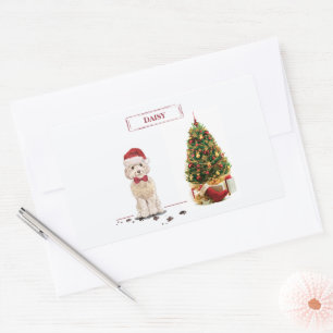 Champagne Cockapoo Funny Christmas Dog with Tree Rectangular Sticker