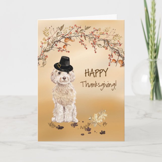 Champagne Cockapoo Funny Pilgrim Hat Thanksgiving Card (Front)