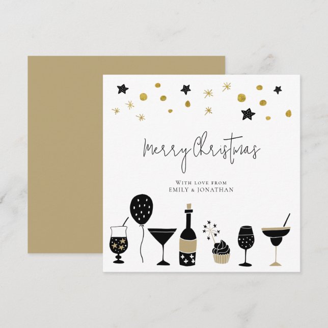 Champagne Cocktail Gold Black Merry Christmas Holiday Card (Front/Back)