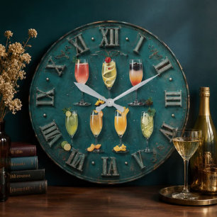 Champagne Cocktail Home Bar Decor Large Clock