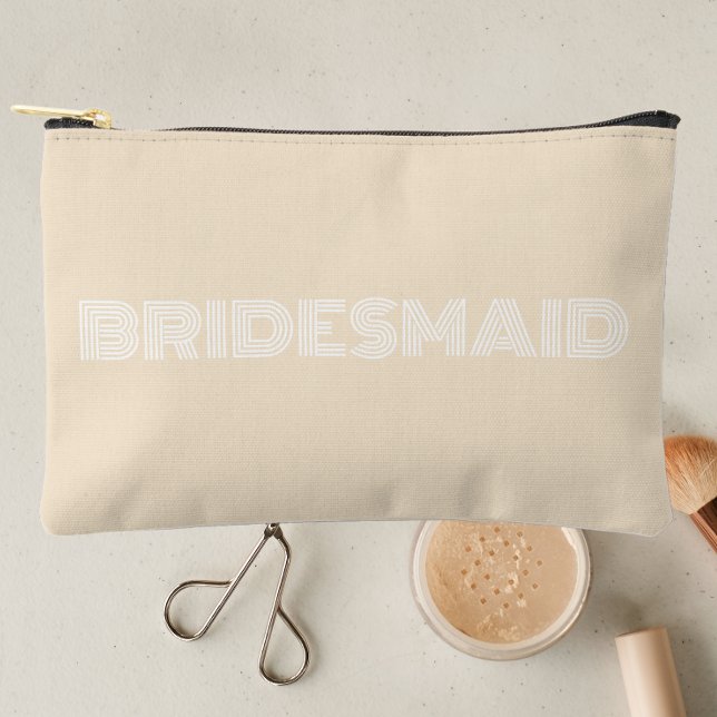 Champagne Colour Modern Typography Bridesmaid Accessory Pouch (In Situ Makeup)