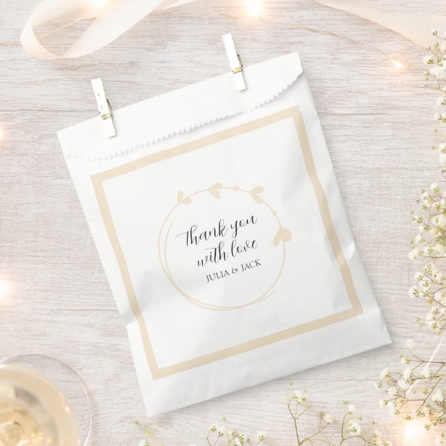 Champagne Colour Simple Heart Wreath Wedding Favour Bag (Clipped)