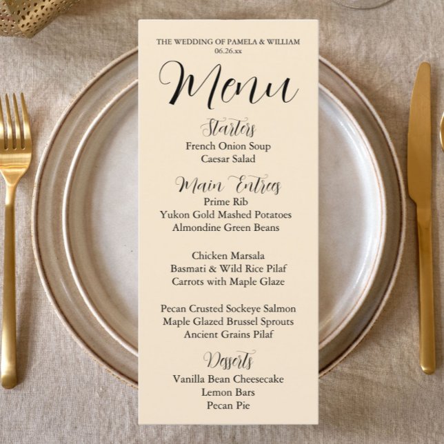 Champagne Colour Simple Style Wedding Dinner Menu (In Situ Table)