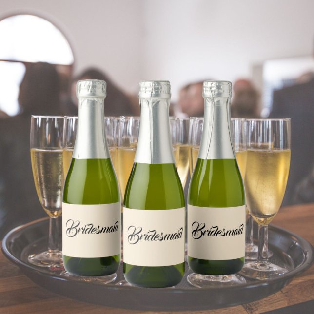 Champagne Colour Stylised Script Wedding Bridesmai Sparkling Wine Label (In Situ Wedding)