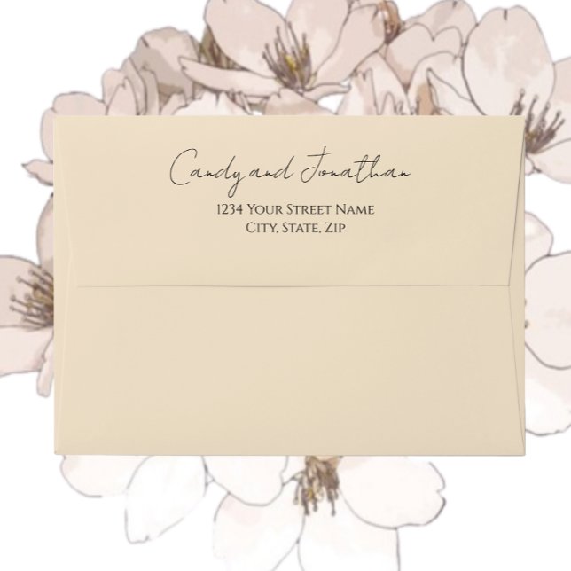 Champagne Colour Stylised Script Wedding Envelope (In Situ Flowers)