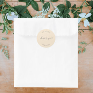 Champagne Colour Stylised Wedding Thank You Classic Round Sticker
