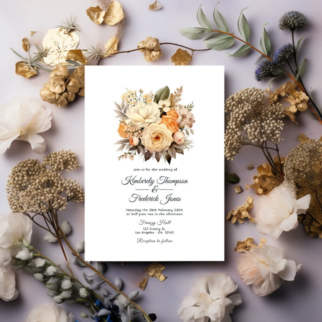 Champagne Coloured Floral Wedding Invitation (Champagne)