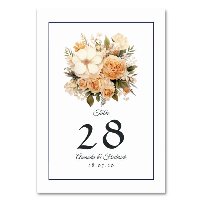 Champagne Coloured Floral Wedding Table Number (Front)