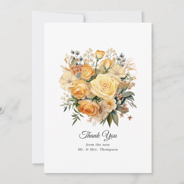 Champagne Coloured Floral Wedding Thank You Card (Front)