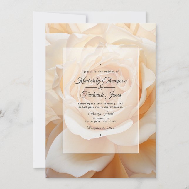 Champagne coloured Rose Wedding Invitation (Front)