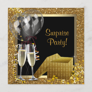 Champagne Confetti Black Gold Surprise Party Invitation