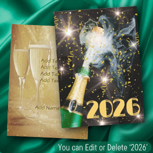 Champagne Confetti Happy New Year 2 Side Designs Holiday Card