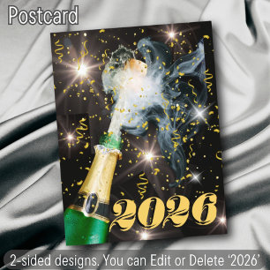 Champagne Confetti Happy New Year Cheers Modern Holiday Postcard