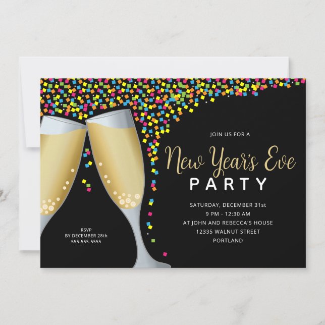 Champagne & Confetti New Year's Eve Party  Invitation (Front)