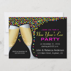 Champagne & Confetti New Year's Eve Party invite