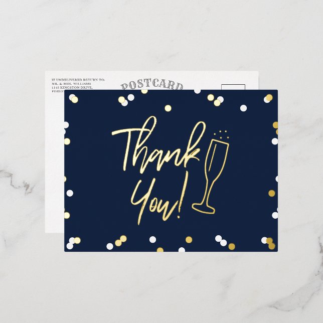Champagne Confetti Wedding Thank You Real Foil Invitation Postcard (Front/Back)