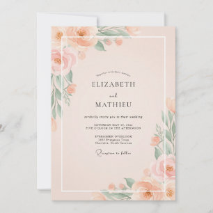Champagne Coral Peony Wedding Invitation